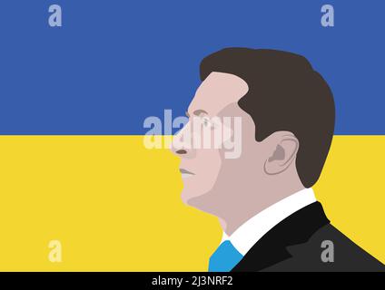 5 aprile 2022: Un'illustrazione di un ritratto di Volodymyr Zelenskyy, il presidente dell'Ucraina Foto Stock