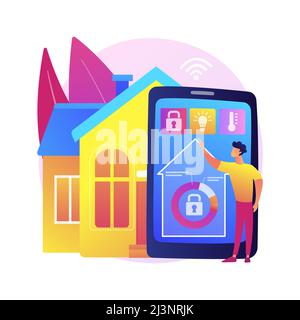 Illustrazione vettoriale del concetto astratto di Smart Home 2.0. IoT di nuova generazione, casa con intelligenza cognitiva, infrastrutture indoor, ambiente di vita intelligente Illustrazione Vettoriale