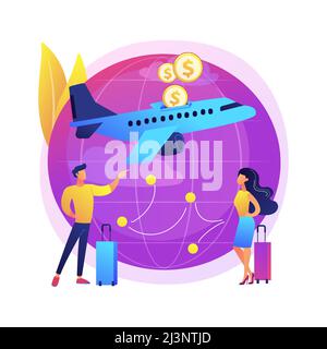 Illustrazione vettoriale del concetto astratto dei voli low cost. Biglietti economici, vendita flash aereo, pianificazione delle vacanze, orari aeroporto, acquistare biglietto online, dom Illustrazione Vettoriale