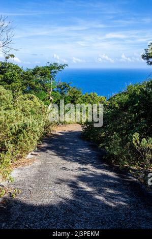 Vista dal sentiero escursionistico le Chameau. Terre-de-Haut, Iles des Saintes, Les Saintes, Guadalupa, piccole Antille, Caraibi. Foto Stock