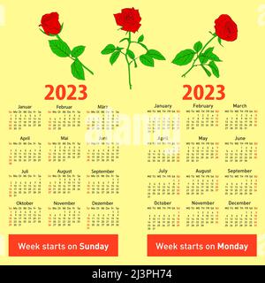 Elegante calendario tedesco per il 2023. In tedesco e inglese. Illustrazione Vettoriale