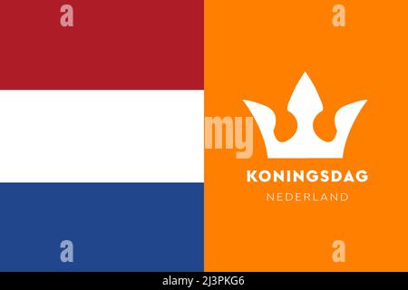 Koningsdag nei Paesi Bassi. Fijne Koningsdag o Happy King's Day, giornata nazionale dell'Olanda. Sfondo, cartoncino, poster e banner. Foto Stock