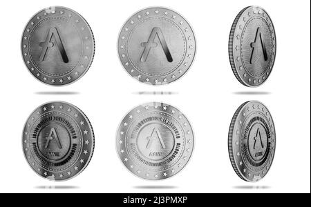 AAVE altcoin Cryptocurrency simbolo isolato oro moneta su sfondo verde schermo. Illustrazione concettuale astratta. Foto Stock