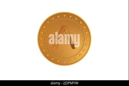 AAVE altcoin Cryptocurrency simbolo isolato oro moneta su sfondo verde schermo. Illustrazione concettuale astratta. Foto Stock