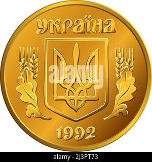 Moneta d'oro ucraino una irivnia, Reverse with ucraino Trident, stemma d'Ucraina Illustrazione Vettoriale