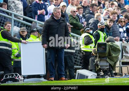 9th aprile 2022, Tannadice Park, Dundee, Scozia: Calcio della premiership scozzese, Dundee United contro Dundee; il manager di Dundee Mark McGhee Foto Stock