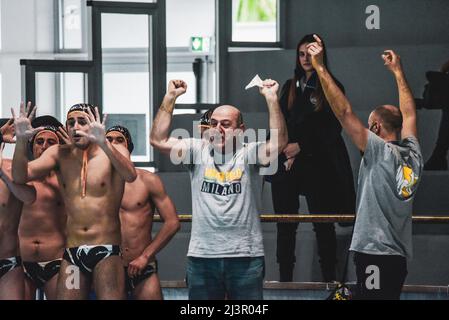 Anzio, Italia. 09th Apr 2022. (Milano Metanopoli) durante Anzio Waterpolis vs Metanopoli, Waterpolo Italian Series A match in Anzio, Italy, April 09 2022 Credit: Independent Photo Agency/Alamy Live News Foto Stock