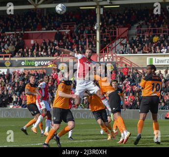 9 aprile 2022 Wrexham Wales . La Vanarama National League, Wrexham gioca a Eastleigh presso il campo di gara di Wrexham AFC. Foto Stock