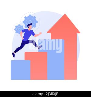 Successo. Aspirazione professionale, promozione del lavoro, crescita personale. Lavoratore motivato, uomo d'affari che vola in razzo, motivazione e determinazione. Illustrazione Vettoriale