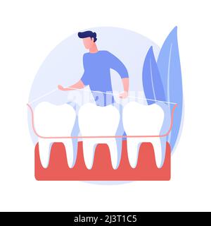 Illustrazione vettoriale del concetto astratto della piastra dentaria dentale. Piastra a dente singolo, cura della salute dentale, dentiera completa e parziale, replaceme denti mancanti Illustrazione Vettoriale