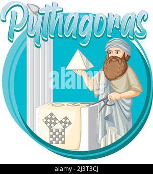 Filosofo di Pythagoras in illustrazione di stile cartoon Illustrazione Vettoriale