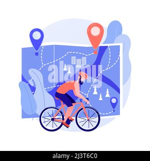 Illustrazione vettoriale del concetto astratto della rete dei percorsi ciclistici. Pista ciclabile nazionale, rete ciclabile, attività ricreative all'aperto, mappa della città in bicicletta, parco in bicicletta Illustrazione Vettoriale