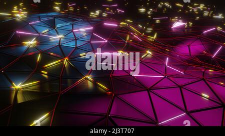 Illustrazione 3D sfondo per la pubblicità e lo sfondo in retro e fantascienza cyberpunk scena. Rendering 3D in un concetto decorativo. Foto Stock