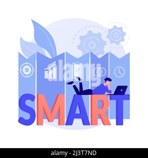 Illustrazione vettoriale del concetto astratto degli obiettivi SMART. Gestione aziendale, definizione di obiettivi, obiettivi INTELLIGENTI, sviluppo di obiettivi misurabili e realizzabili Illustrazione Vettoriale