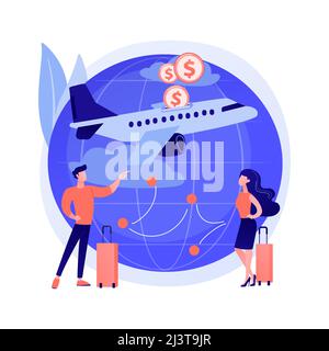 Illustrazione vettoriale del concetto astratto dei voli low cost. Biglietti economici, vendita flash aereo, pianificazione delle vacanze, orari aeroporto, acquistare biglietto online, dom Illustrazione Vettoriale