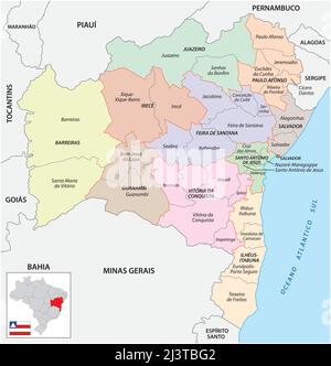 Mappa delle regioni geografiche centrali e immediate di Bahia Illustrazione Vettoriale