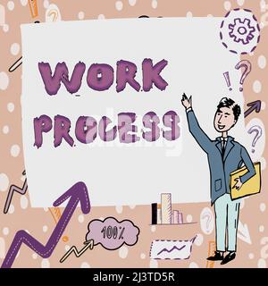 Processo di visualizzazione dei segnali. Internet Concept Standard procedure come gestire un particolare sistema di regole di lavoro Gentleman Drawing Standing Pointing Foto Stock