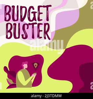 Didascalia concettuale Budget Buster. Concetto che significa Carefree spendere affari inutili acquisti overspending businessman utilizzando Mobile Phone Making Foto Stock