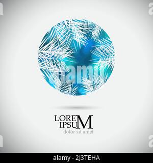 Logo Tropicana. Emblema del resort e della spa. Cosmetici tropicali. Bellezza. Foglie di palma in un cerchio blu. Illustrazione vettoriale Illustrazione Vettoriale
