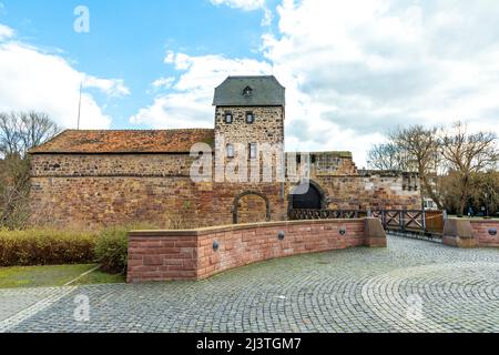 Rovine storiche del castello di Bad Vilbel, Assia, Germania Foto Stock