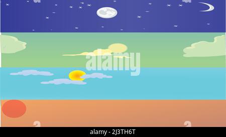 Cielo effetto diverso mattina, giorno, sera, notte vettoriale arte Illustrazione Vettoriale
