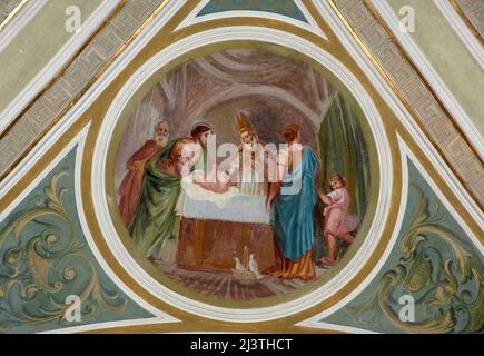 Presentazione di Gesù nel tempio - affresco - Giuseppe Tomè - 1932 - Viadana (Mn), Italia, chiesa di Santa Maria annunciata Foto Stock