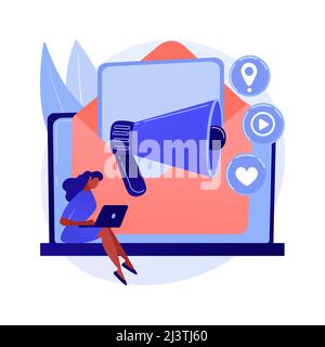 Illustrazione vettoriale del concetto astratto di email marketing. Servizio newsletter via e-mail, messaggio personalizzato, connessione con un cliente, strumento di invio automatico, Illustrazione Vettoriale