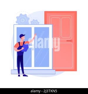 Illustrazione vettoriale del concetto astratto dei servizi Windows e doors. Sostituzione e installazione, manutenzione e riparazione di finestre e porte, brok Illustrazione Vettoriale