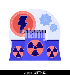 Centrale nucleare, reattori atomici, produzione di energia. Fissione degli atomi, processo atomico. Metafora per la generazione di cariche elettriche nucleari. Vettore isolato Illustrazione Vettoriale