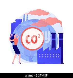 Illustrazione vettoriale del concetto astratto delle emissioni globali di CO2. Impronta di carbonio globale, effetto serra, emissioni di CO2, tassi e statistiche nazionali, auto Illustrazione Vettoriale