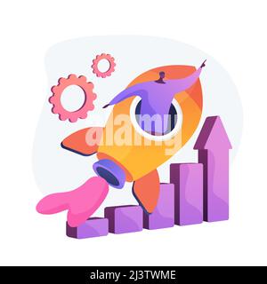 Successo. Aspirazione professionale, promozione del lavoro, crescita personale. Lavoratore motivato, uomo d'affari che vola in razzo, motivazione e determinazione. Illustrazione Vettoriale
