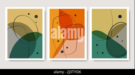 Set di illustrazioni estetiche astratte minimaliste. Decorazioni a parete in stile moderno Illustrazione Vettoriale