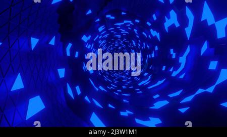 Tunnel blu colorato . Design. Una brillante astrazione che conduce all'interno lungo un percorso con elementi iridescenti . Foto Stock