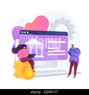 Accesso ai dati bancari aperto. Servizi finanziari, sviluppo di app di pagamento mobile, tecnologia API. Sviluppatori Web che progettano piattaforme bancarie. Isola vettore Illustrazione Vettoriale