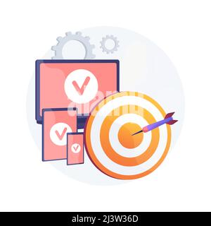 Illustrazione vettoriale del concetto astratto di targeting multi-dispositivo. Monitoraggio e targeting tra dispositivi, marketing su più dispositivi, trend dei consumatori su più schermi Illustrazione Vettoriale