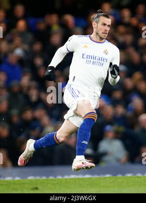 LONDRA, Regno Unito, 06 APRILE:Gareth Bale del Real Madrid CF durante la finale di Champions League tra Chelsea e Real Madrid a Stamford Brid Foto Stock