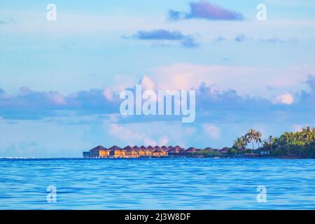 Bella Anantara Dhigu Maldive Resort visto dal mare di Laccadive, South Male Atoll Maldive, maggio 2021 Foto Stock