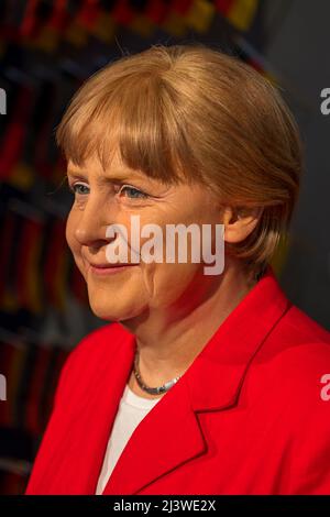 Angela Merkel ritratto a figura di cera, ex cancelliere tedesco nel museo delle cere di Madame Tussauds a Berlino, Germania. Foto Stock