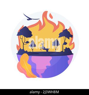 Illustrazione vettoriale del concetto astratto di wildfires. Incendi boschivi, incendi, cause di incendi, perdita di animali selvatici, conseguenza del riscaldamento globale, di naturale Illustrazione Vettoriale