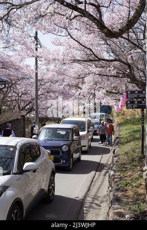 ina, nagano, giappone, 2022/10/04 , auto in attesa in linea al Parco Takato Joshi situato nella città di Ina nella prefettura di Nagano. Foto Stock