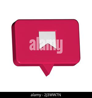 Icona di notifica dei social media. Icona Salva su sfondo rosso. design 3d. Foto Stock