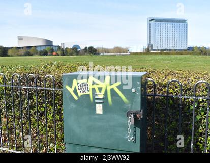 Gesù ti ama adesivo al Campbell Park. Foto Stock