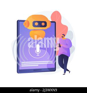 Illustrazione vettoriale astratta dell'assistente virtuale con controllo vocale di chatbot. Assistente personale virtuale di conversazione, applicazione vocale per smartphone, ai, Illustrazione Vettoriale