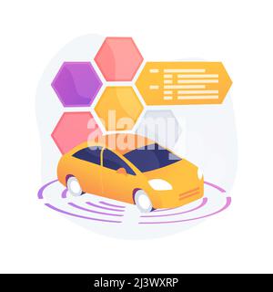 Illustrazione vettoriale del concetto astratto di auto autonoma. Auto a guida autonoma, veicolo robotizzato senza conducente, tecnologia basata su sensori, veicolo autonomo, auto-o Illustrazione Vettoriale