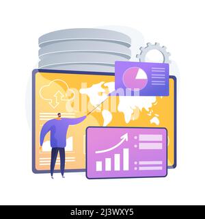 Illustrazione vettoriale del concetto astratto del servizio del cruscotto. Meccanismo di reporting online, indicatori chiave delle prestazioni, strumento di assistenza dashboard, metriche dei dati, Illustrazione Vettoriale