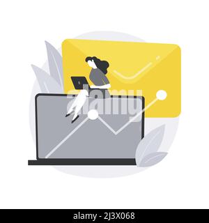 Illustrazione vettoriale del concetto astratto di email marketing. Servizio newsletter via e-mail, messaggio personalizzato, connessione con un cliente, strumento di invio automatico, Illustrazione Vettoriale