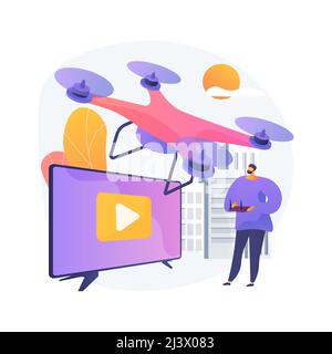 Illustrazione vettoriale del concetto astratto della videografia aerea. Servizio di drone aereo, società di videografia, produzione video professionale, film per eventi, commercio Illustrazione Vettoriale