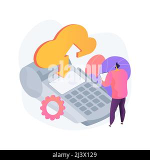 Illustrazione vettoriale del concetto astratto di POS cloud. Software retail, POS basati su cloud, gestione delle vendite, sistema per punti vendita, dati sulle vendite e sulle transazioni Illustrazione Vettoriale