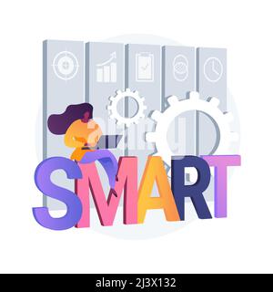 Illustrazione vettoriale del concetto astratto degli obiettivi SMART. Gestione aziendale, definizione di obiettivi, obiettivi INTELLIGENTI, sviluppo di obiettivi misurabili e realizzabili Illustrazione Vettoriale