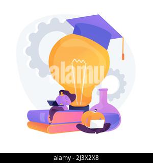 Interessante chimica fatti ricerca online. Autoformazione, preparazione degli esami, navigazione in Internet. Personaggi uomo e donna che navigano sul sito scientifico. Illustrazione Vettoriale